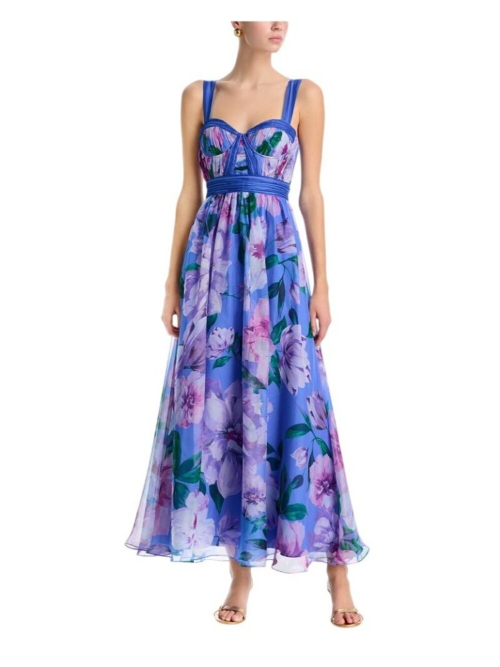 NWT Aqua Womens Woven Floral Boarder Maxi Dress IDO14640 Blue / Purple Multi XS